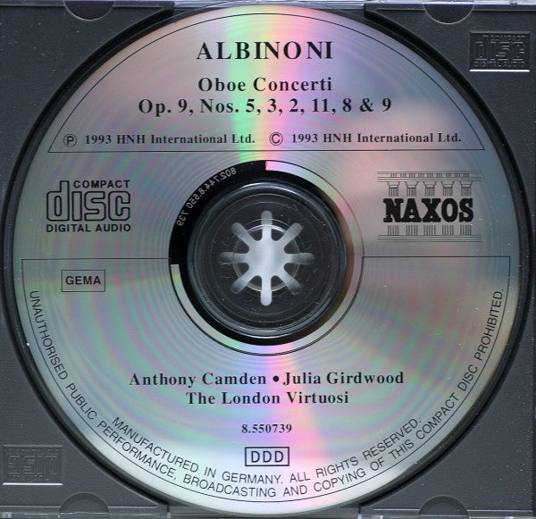 Albinoni* - Anthony Camden, The London Virtuosi, John Georgiadis : Oboe Concerti Op. 9, Nos. 2, 3, 5, 8, 9 &amp; 11 (CD, Album, P+O)