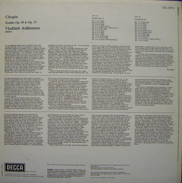 Chopin*, Vladimir Ashkenazy : Etudes Op. 10 &amp; Op. 25 (LP)