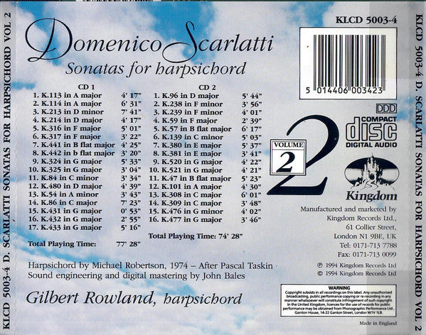 Domenico Scarlatti, Gilbert Rowland : Sonatas For Harpsichord Volume 2 (2xCD)