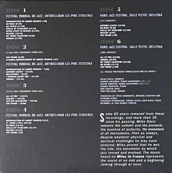 Miles Davis Quintet* : Miles In France 1963 &amp; 1964 (The Bootleg Series, Vol. 8) (6xCD, Album, Mono + Box, Album, Mono)