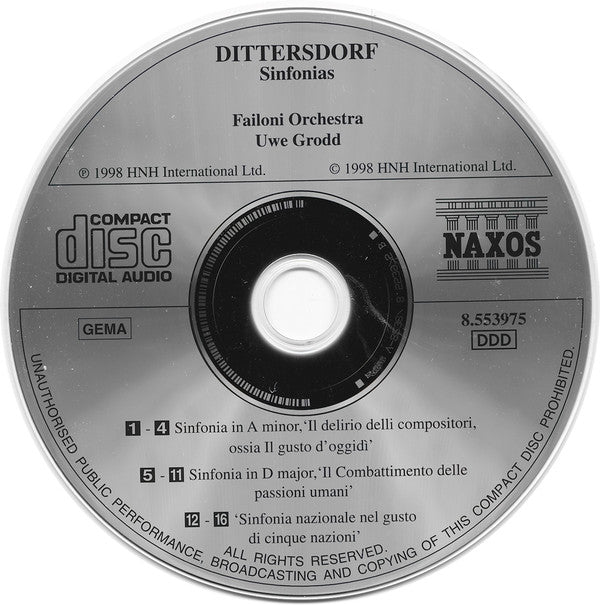 Dittersdorf*, Failoni Orchestra*, Uwe Grodd : Sinfonias (The Delirium Of Composers / The Battle Of The Human Passions / In The Taste Of Five Nations) (CD, Album)