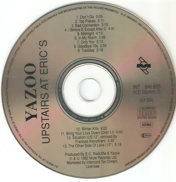 Yazoo : Upstairs At Eric's (CD, Album, RE, RP)