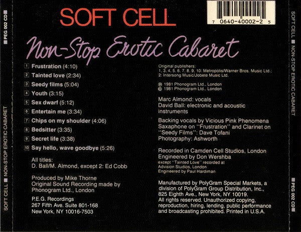 Soft Cell : Non-Stop Erotic Cabaret (CD, Album, RE)