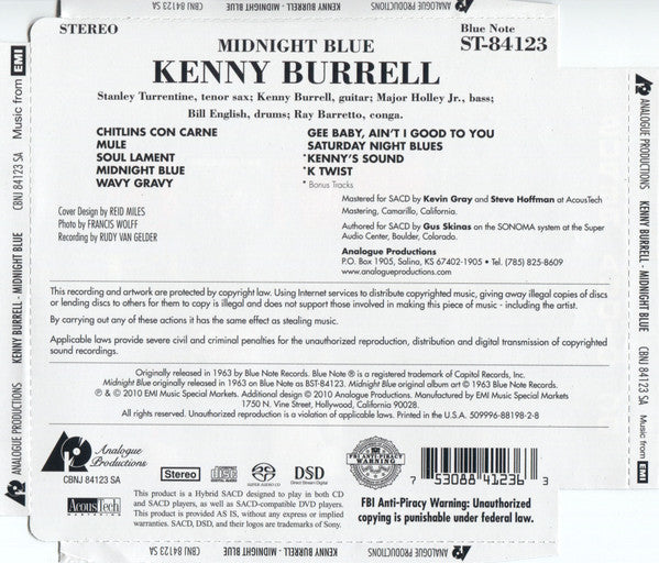 Kenny Burrell : Midnight Blue (SACD, Hybrid, Album, RE, RM, DSD)
