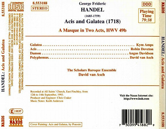 Handel*, The Scholars Baroque Ensemble : Acis And Galatea (A Masque In Two Acts) (CD, Album)