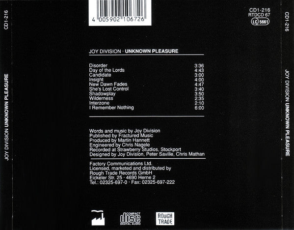 Joy Division : Unknown Pleasures (CD, Album, RE)