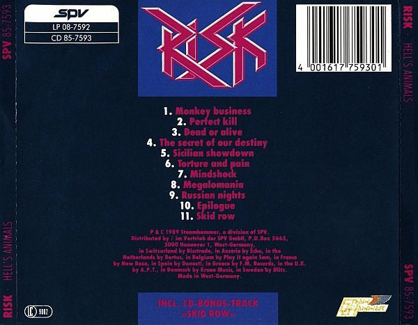 Risk (2) : Hell&#39;s Animals (CD, Album)