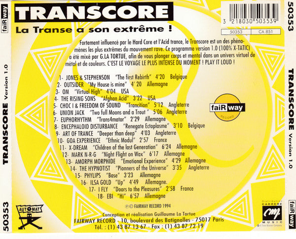 Guillaume La Tortue : Transcore Version 1.0 (100% X-Tatic) (CD, Comp, Mixed)