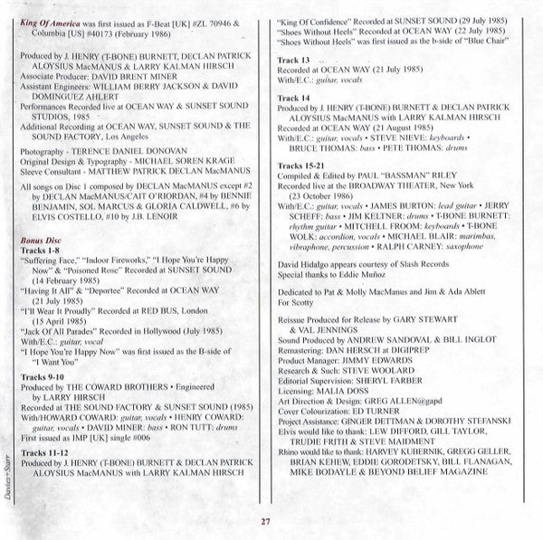 The Costello Show Featuring The Attractions And Confederates* : King Of America (CD, Album, RE, RM + CD, Comp, RM)