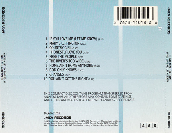 Olivia Newton-John : If You Love Me, Let Me Know (CD, Album, RE)