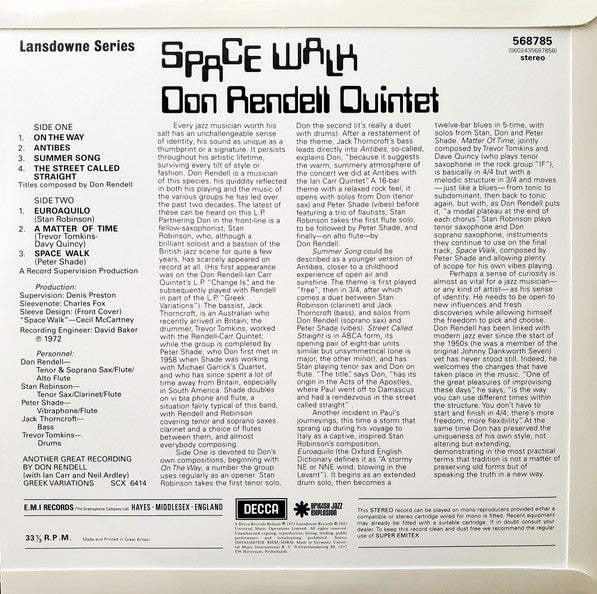 Don Rendell Quintet : Space Walk (LP, Album, Ltd, RE, RM, RP, 180)