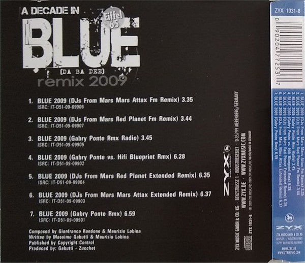 Eiffel 65 : A Decade In Blue (Da Ba Dee) Remix 2009 (CD, Single)