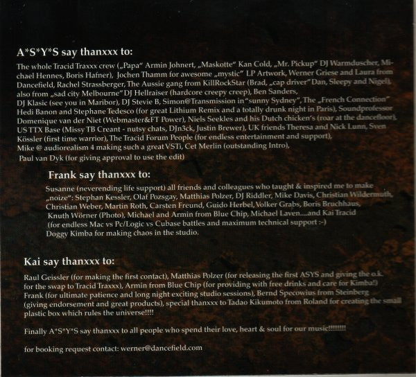 A*S*Y*S : Acid Save Your Soul (CD, Album)
