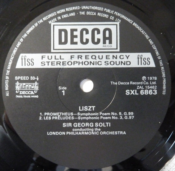 Liszt*, London Philharmonic Orchestra, Sir Georg Solti* : Symphonic Poems (Les Preludes / Prometheus / Festklänge) (LP)
