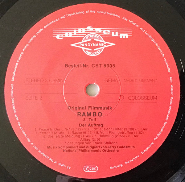 Jerry Goldsmith : Rambo: 2. Teil - Der Auftrag (Original Filmmusik) = Rambo: First Blood Part II (Original Soundtrack) (LP, Album)