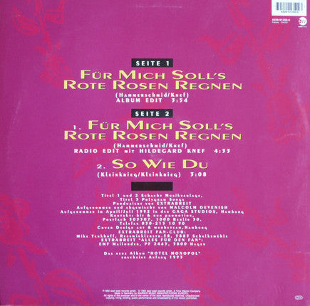Extrabreit Mit Hildegard Knef : Für Mich Soll's Rote Rosen Regnen (12", Maxi)