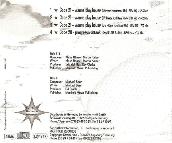 Code-21 : Wanna Play House (CD, Maxi)
