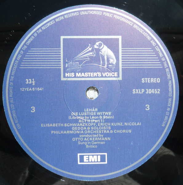 Lehár*, Elisabeth Schwarzkopf, Nicolai Gedda, Philharmonia Orchestra &amp; Chorus*, Otto Ackermann : The Merry Widow (2xLP, Album, RE)