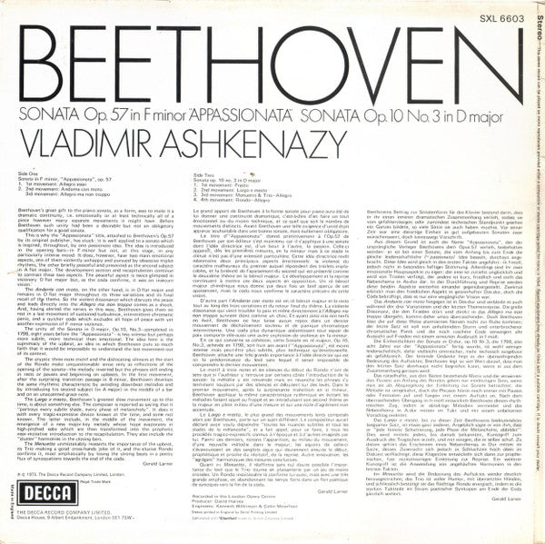 Beethoven* - Vladimir Ashkenazy : Sonata Op.57 In F Minor &quot;Appassionata&quot; / Sonata Op.10 No.3 In D Major (LP, Album)