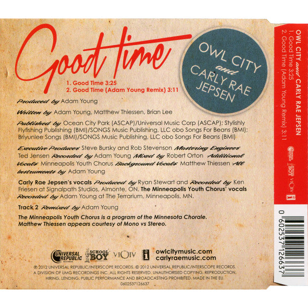 Owl City And Carly Rae Jepsen : Good Time (CD, Single)