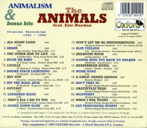 The Animals Feat. Eric Burdon : Animalism &amp; Bonus Hits (CD, Album, RE)
