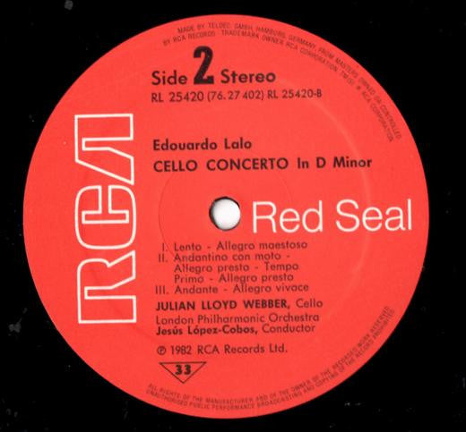 Julian Lloyd Webber, London Philharmonic Orchestra, Jesús López-Cobos : Rodrigo Cello Concerto / Lalo Cello Concerto (LP)