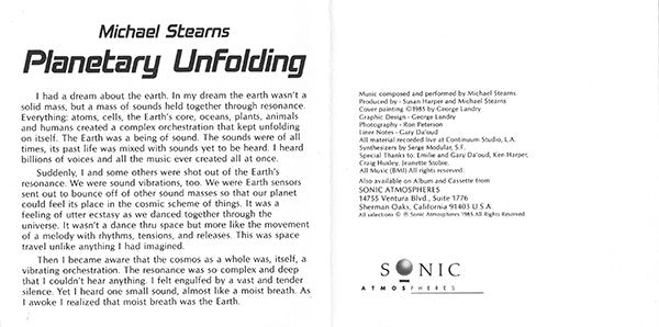 Michael Stearns : Planetary Unfolding (CD, Album, RE, RP)