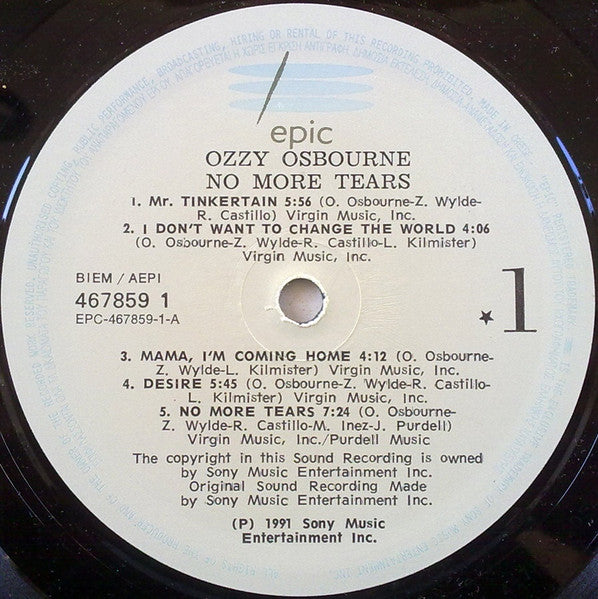 Ozzy Osbourne : No More Tears (LP, Album)