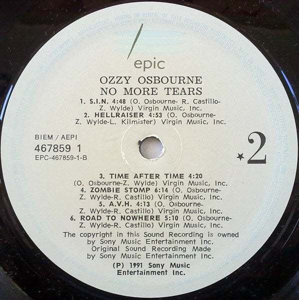 Ozzy Osbourne : No More Tears (LP, Album)