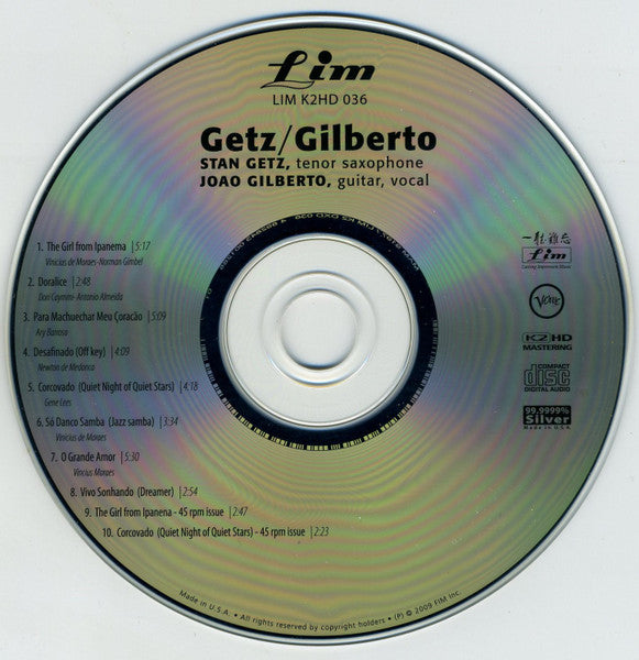 Stan Getz / João Gilberto Featuring Antonio Carlos Jobim : Getz / Gilberto (CD, Album, RE, RM)
