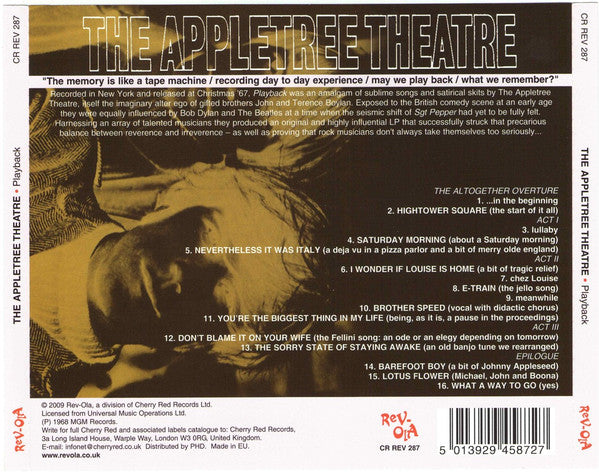 The Appletree Theatre : Playback (CD, Album, RE)
