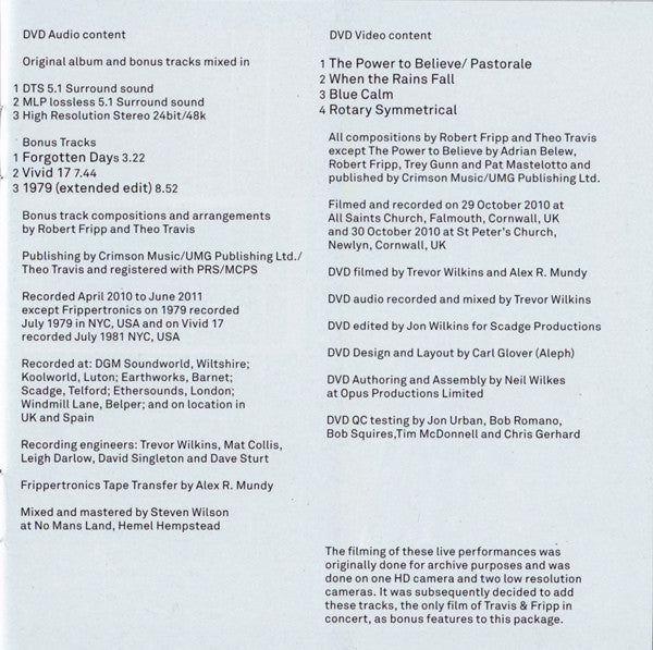 Travis &amp; Fripp : Follow (CD, Album + DVD-V, Multichannel + Dig)