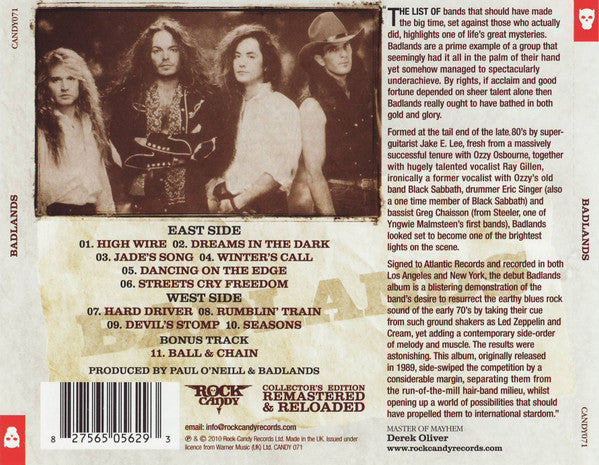 Badlands (2) : Badlands (CD, Album, RE, RM)