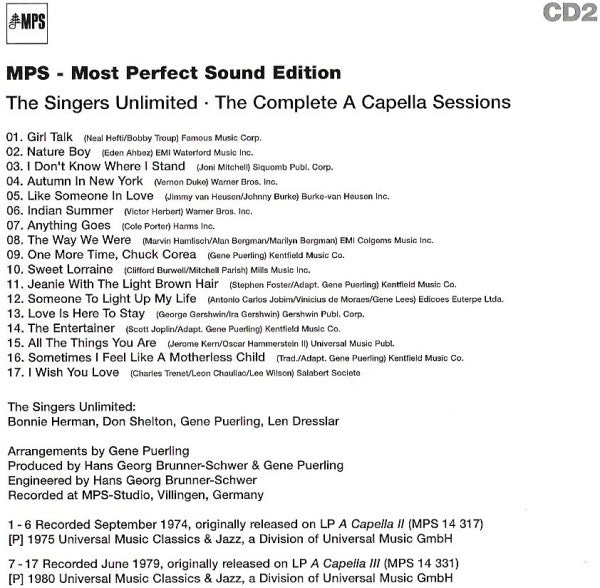 The Singers Unlimited : The Complete A Capella Sessions (2xCD, Comp, RM)