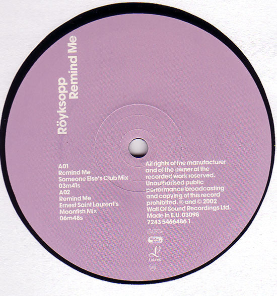 Röyksopp : Remind Me (12")