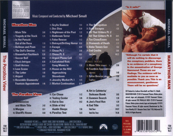 Michael Small : Marathon Man / The Parallax View (CD, Album, Ltd)
