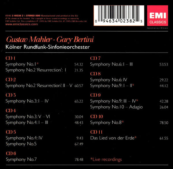 Gustav Mahler - Kölner Rundfunk-Sinfonie-Orchester, Gary Bertini : Symphonies 1-10 · Das Lied Von Der Erde (11xCD + Box, Comp)