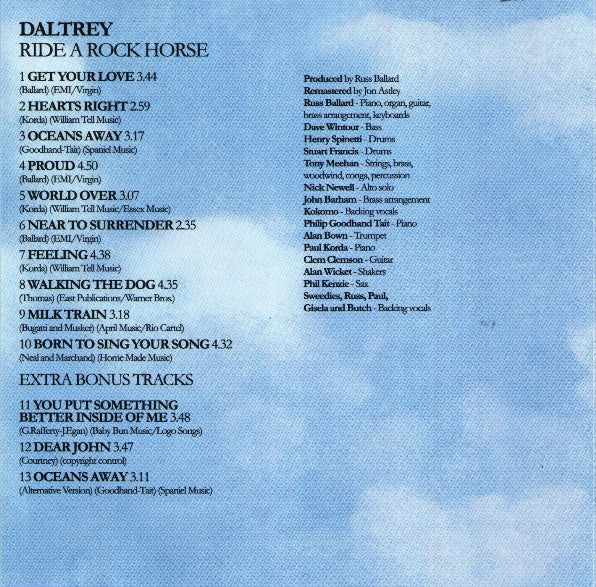 Roger Daltrey : Ride A Rock Horse (CD, Album, RM)