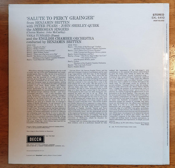 Benjamin Britten : Salute To Percy Grainger (LP, Album, Fir)