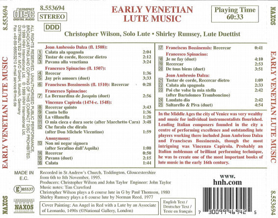 Joan Ambrosio Dalza, Francesco Spinacino, Franciscus Bossinensis*, Vincenzo Capirola, Christopher Wilson (2), Shirley Rumsey : Early Venetian Lute Music (CD, Album)