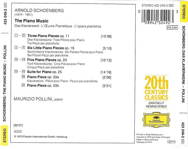 Schoenberg*, Maurizio Pollini : The Piano Music = Das Klavierwerk = L&#39;Œuvre Pianistique (CD, Album, RE, RM, RP)