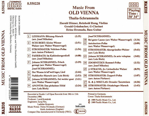 Thalia-Schrammeln : Music From Old Vienna (CD, Album)