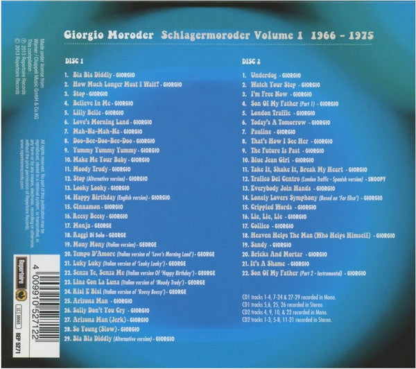 Giorgio Moroder : Schlagermoroder Volume 1 1966 - 1975 (2xCD, Comp, RM)