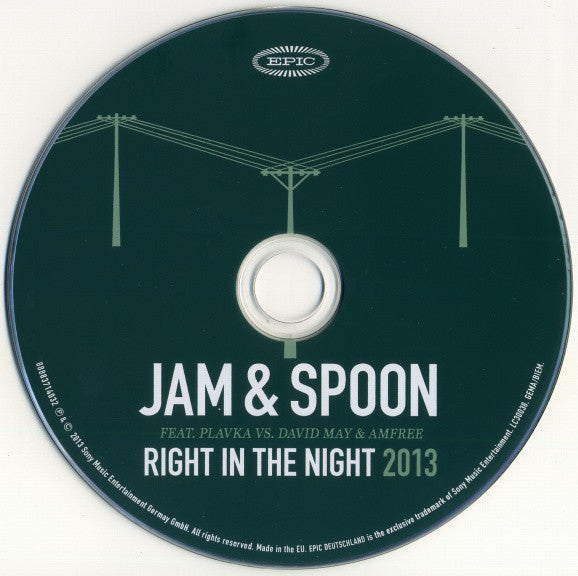 Jam &amp; Spoon Feat. Plavka Vs. David May (3) &amp; Amfree : Right In The Night 2013 (CD, Single)