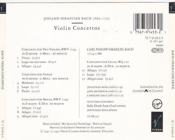 Bach* - Scottish Ensemble*, Jonathan Rees : Violin Concertos (CD, Album)