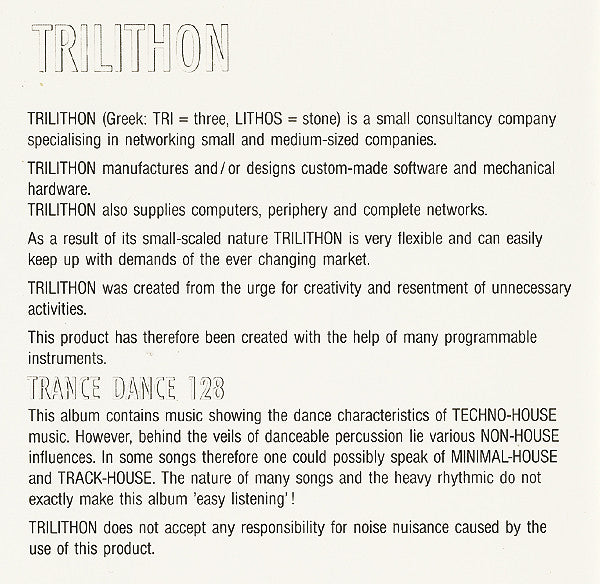 Trilithon : Trance Dance 128 (CD, Album)