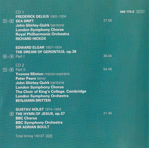 Elgar*, Holst*, Delius* - Yvonne Minton · Peter Pears · John Shirley-Quirk / London Symphony Chorus, King&#39;s College Choir, Cambridge*, London Symphony Orchestra - Benjamin Britten : The Dream Of Gerontius (2xCD, Comp, RM)