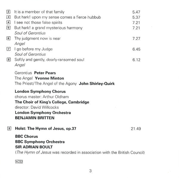 Elgar*, Holst*, Delius* - Yvonne Minton · Peter Pears · John Shirley-Quirk / London Symphony Chorus, King&#39;s College Choir, Cambridge*, London Symphony Orchestra - Benjamin Britten : The Dream Of Gerontius (2xCD, Comp, RM)