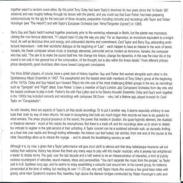 Evan Parker • Cecil Taylor • Barry Guy • Tony Oxley : Nailed (CD, Album)