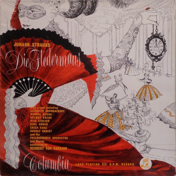 Johann Strauss* - Elizabeth Schwarzkopf*, Nicolai Gedda, Helmut Krebs, Rita Streich, Karl Dönch, Erich Kunz, Rudolf Christ, Philharmonia Orchestra And Chorus* Conducted By Herbert von Karajan : Die Fledermaus (2xLP, Mono)